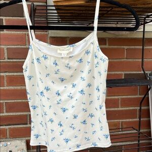 New York & Company White and Blue Floral Camisole